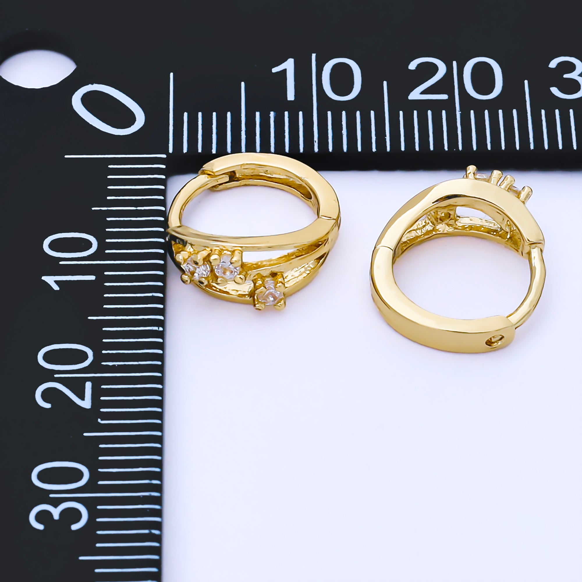 24K Gold Filled 13.5mm Round CZ Cluster Crown Huggie Earrings | AB1622
