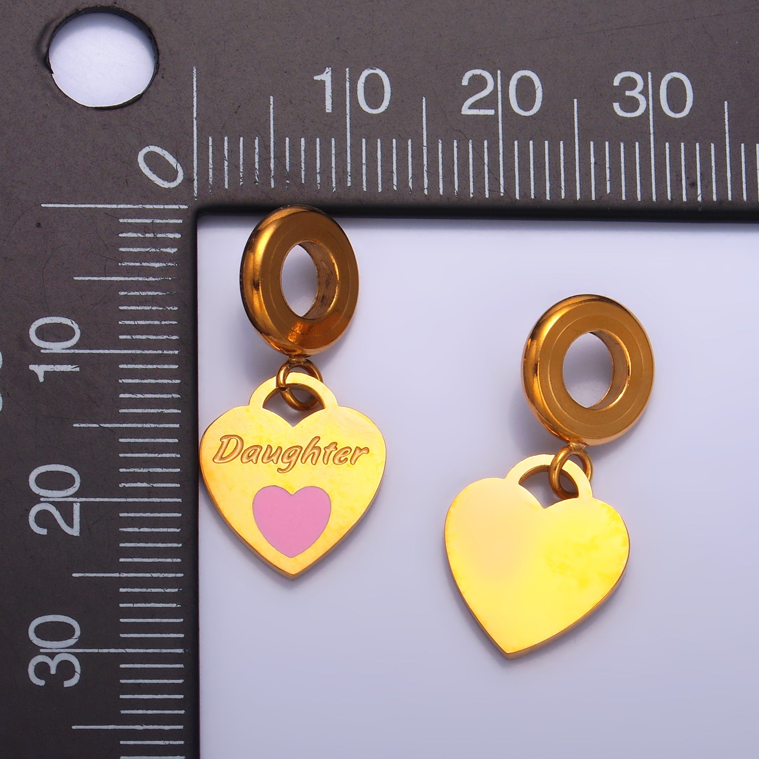 Stainless Steel "Daughter" Script Enamel Heart Padlock Rhondelle Drop Charm | P751