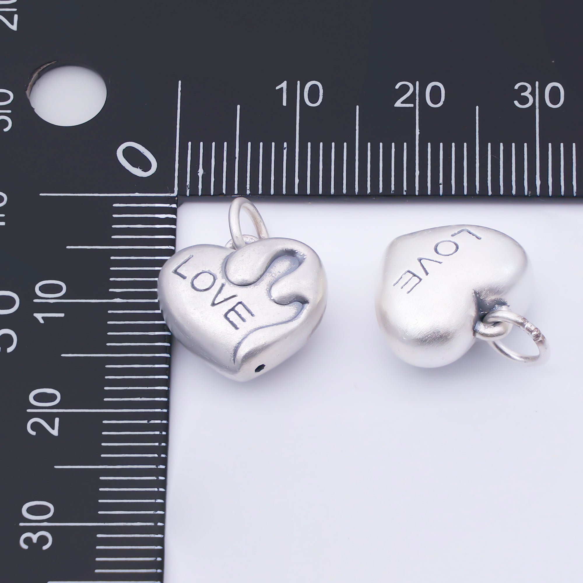 S925 Sterling Silver 13.5mm "LOVE" Engraved Molten Chubby Heart Charm | SL-706