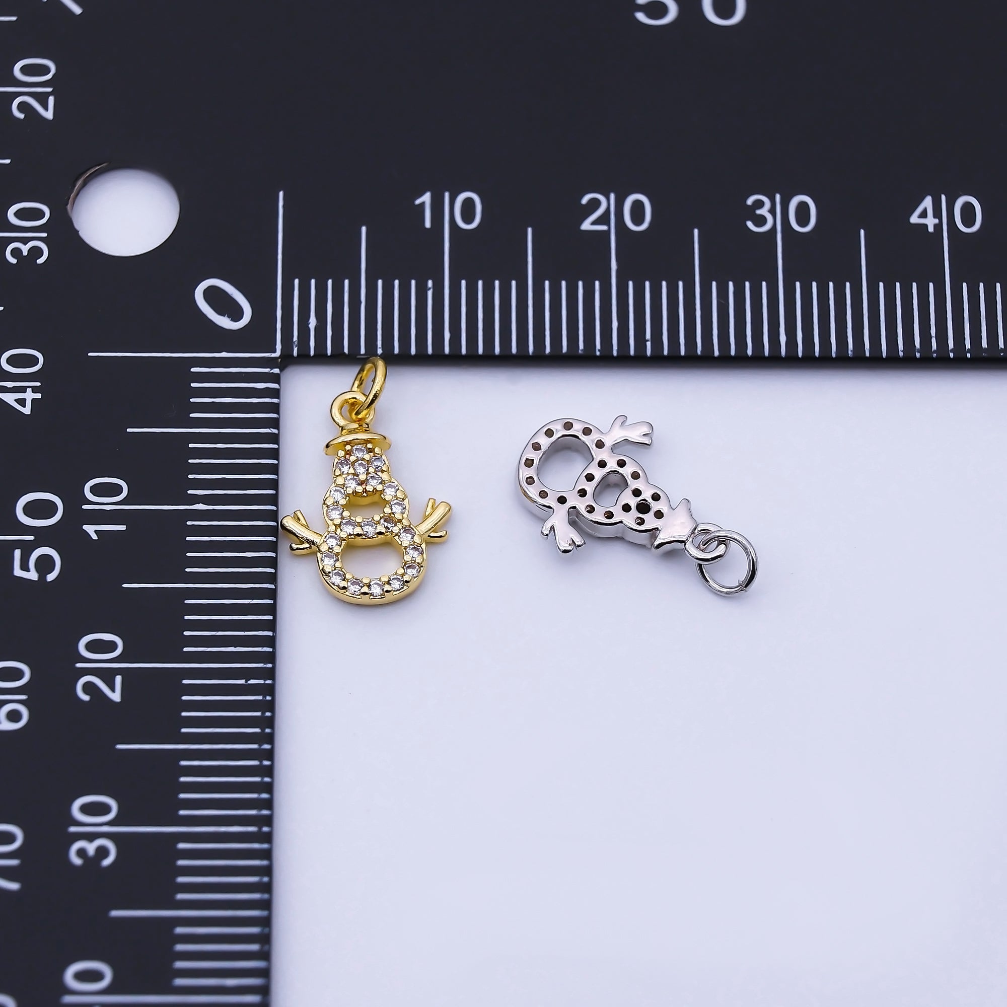 24K Gold Filled 14mm Open Micro Paved CZ Snowman Charm in Gold & Silver | E027