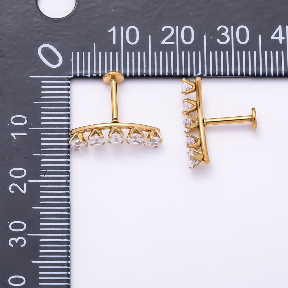 Titanium 17mm Clear Curved CZ Cartilage Piercing Flat Back Stud in Gold & Silver | BJ-00253 BJ-00254