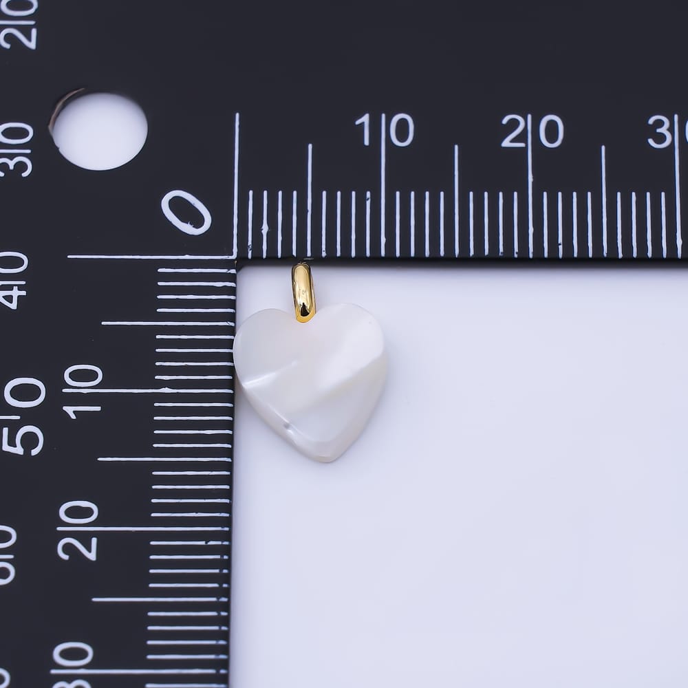 24K Gold Filled 14mm White Shell Pearl Gemstone Heart Mini Pendant | P1949