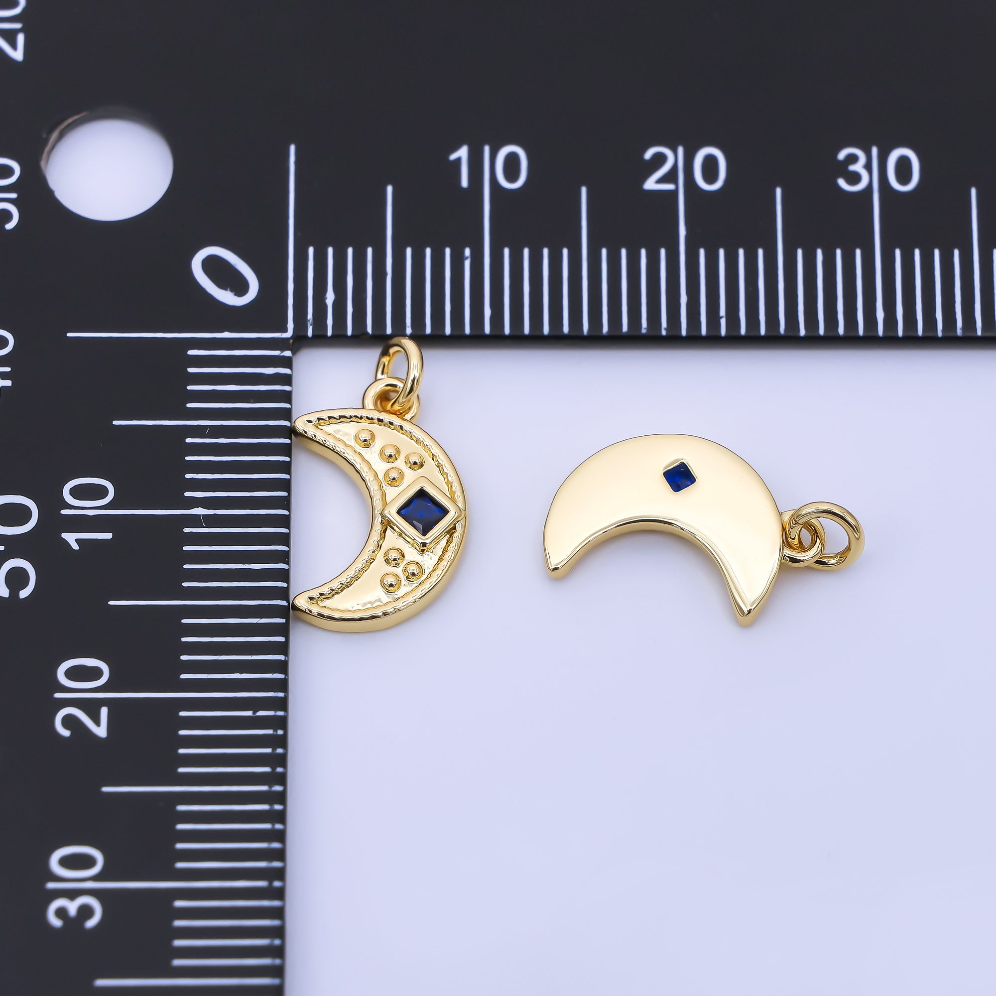 24K Gold Filled 14mm Purple Square CZ Celestial Crescent Moon Charm | AC1609