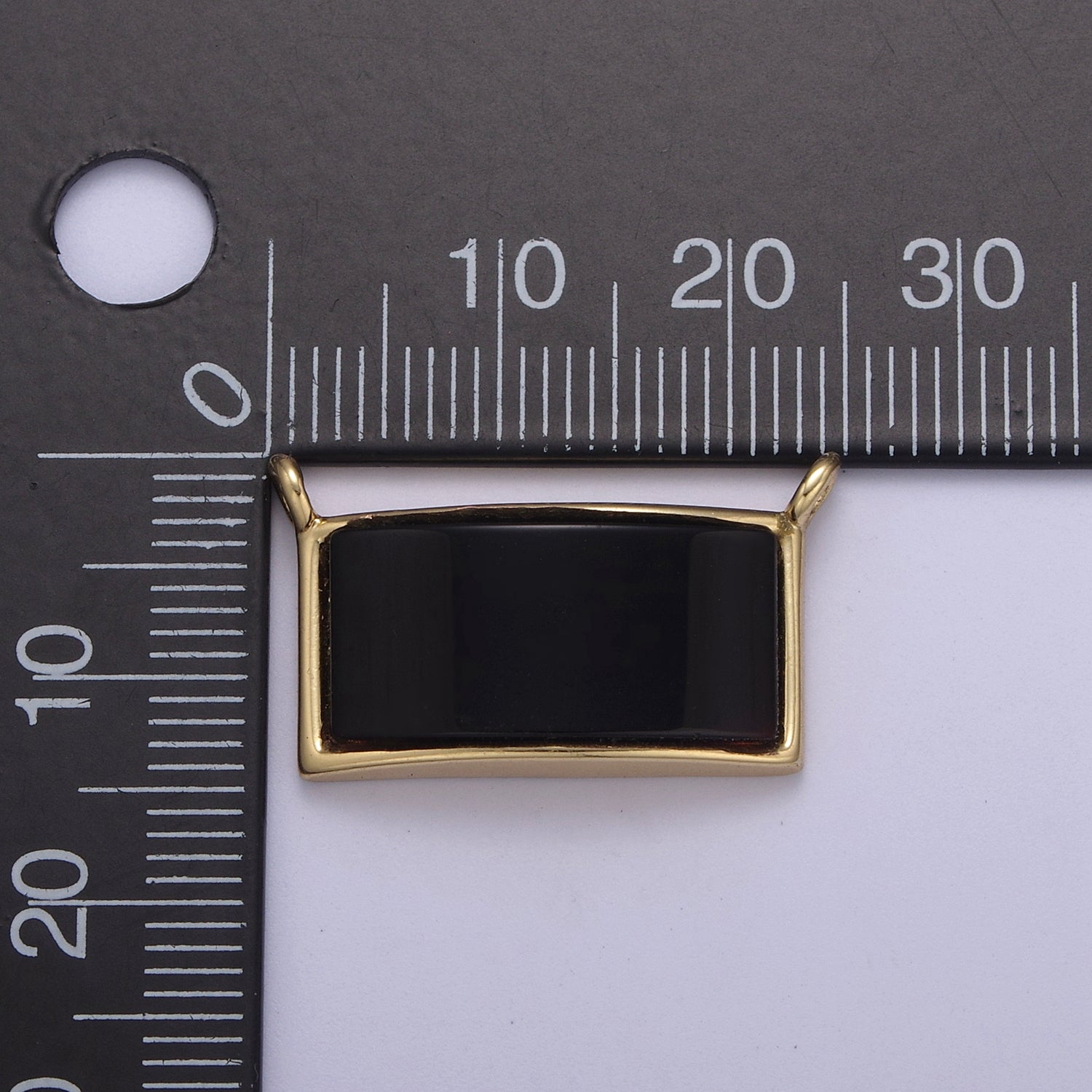 24K Gold Filled 14mm x 24mm Black Onyx Gemstone Rectangle Connector | F759