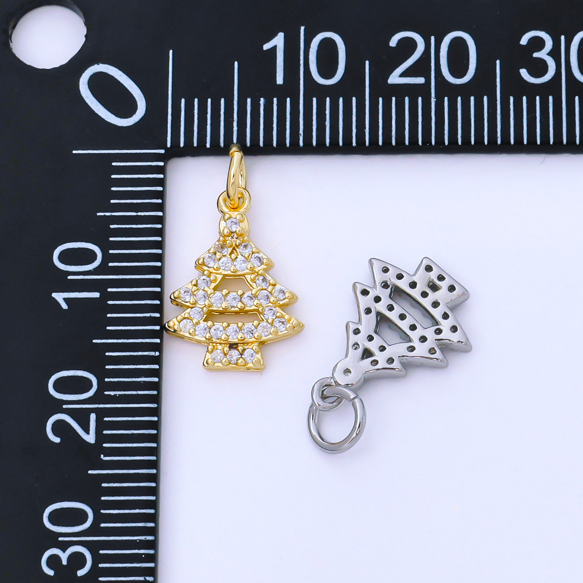24K Gold Filled 14mm Clear CZ Micro Paved Christmas Tree Charm in Gold & Silver | AF1552