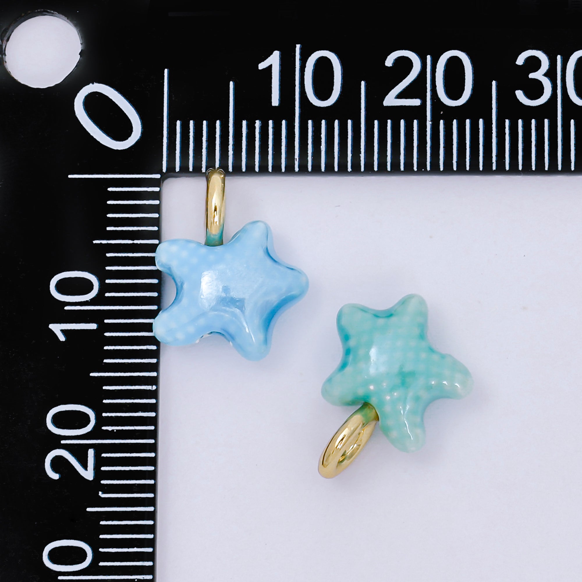 24K Gold Filled 15mm Ceramic Art Pastel Polkadot Star Charm in Blue, Green, & Purple | D-481 D-512