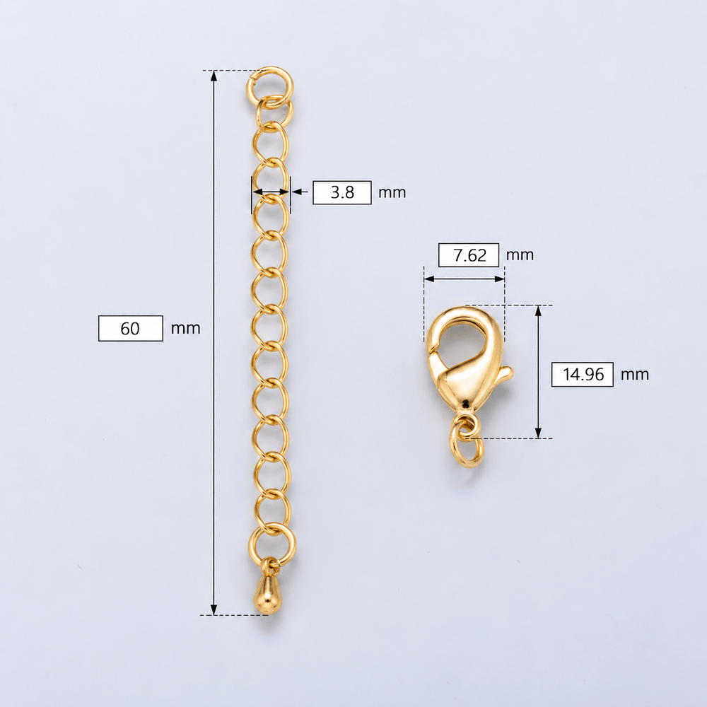 24K Gold Filled 15mm Lobster Claw Clasps 2.4 Inch Chain Extender Minimalist Closure Findings | Findings-00185