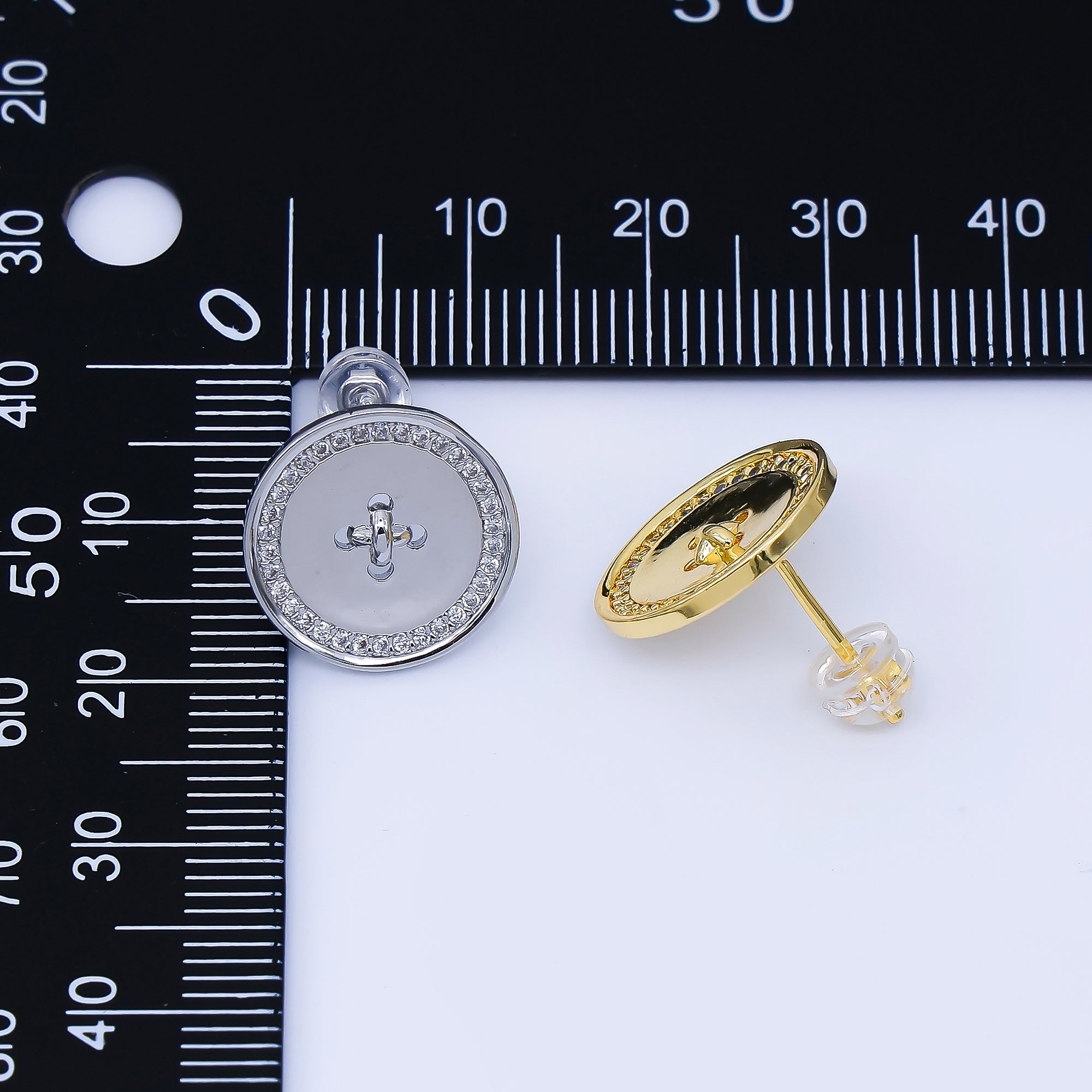 24K Gold Filled Micro Pave CZ Button Stud Earring | AB1638