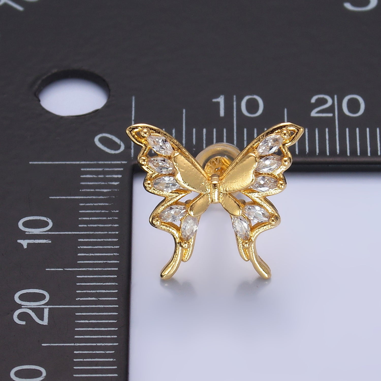 24K Gold Filled Marquise CZ Butterfly Stud Earrings | AB985