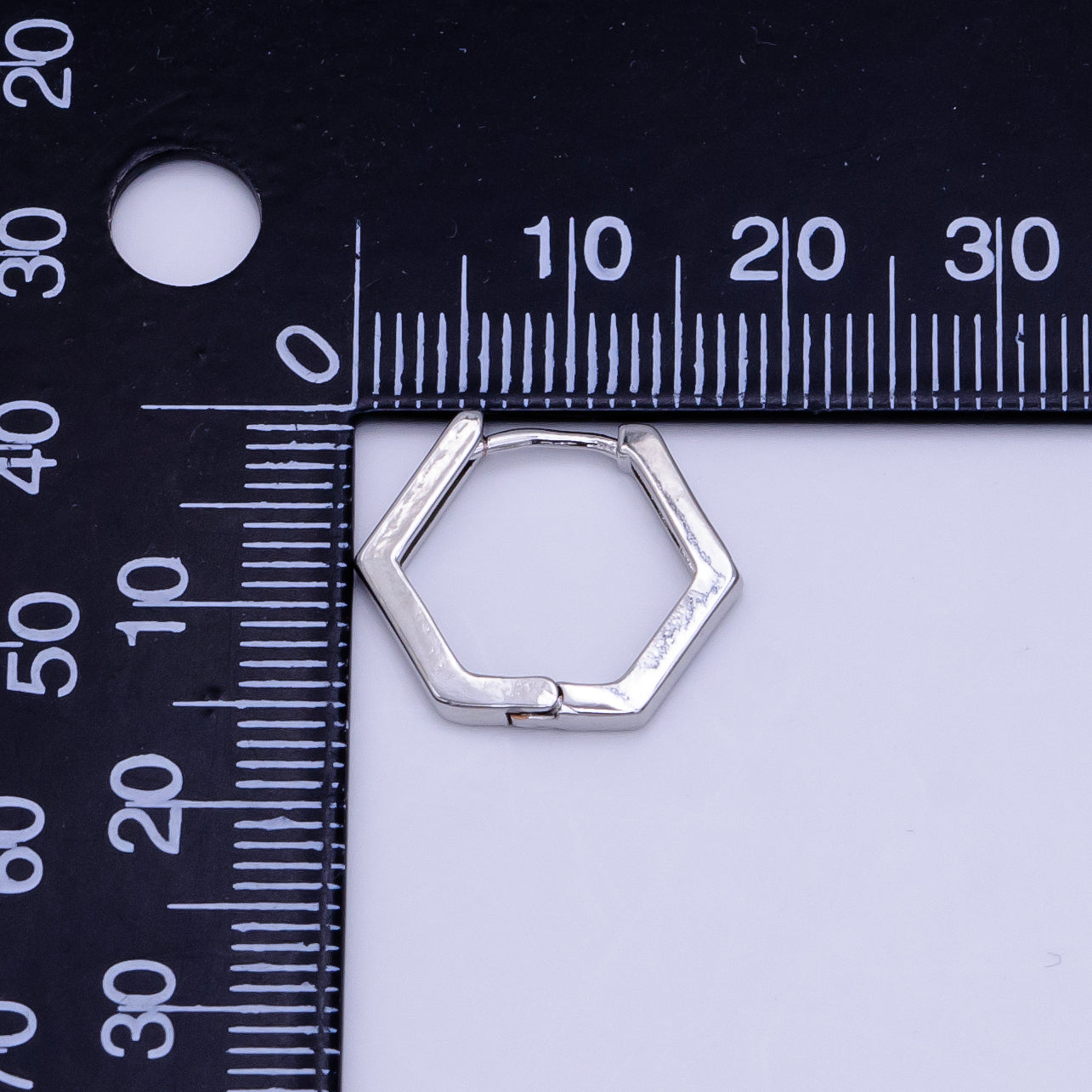 White Gold Filled 15mm Minimalist Hexagon Huggie Earrings | AB1183