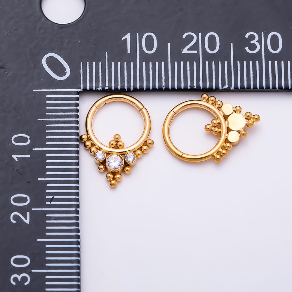 Titanium 15mm Clear CZ Round Bead Cluster Septum Cartilage Piercing Clicker in Gold & Silver | BJ-00289 BJ-00290