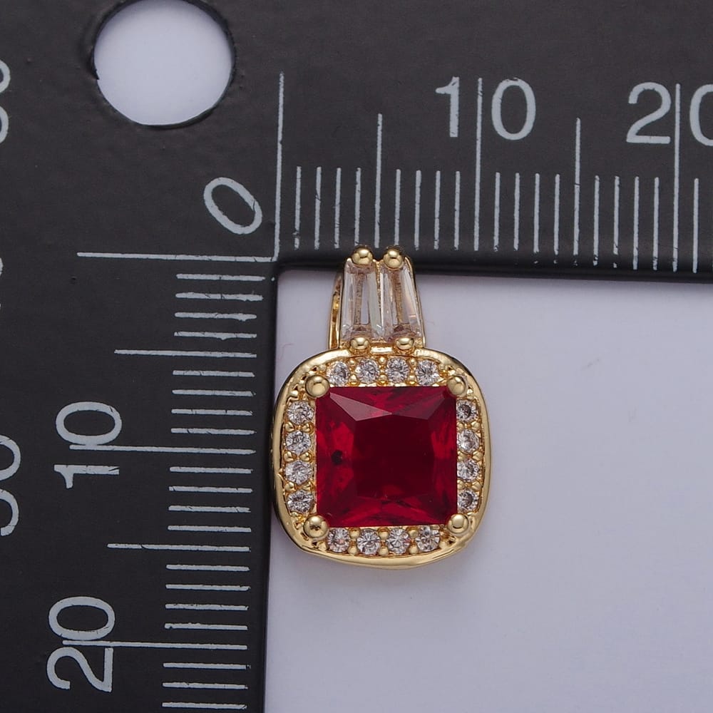 16mm Green, Red, Black, Blue, Clear, Pink Baguette Square Micro Paved CZ Rounded Pendant | X327 ~ X673