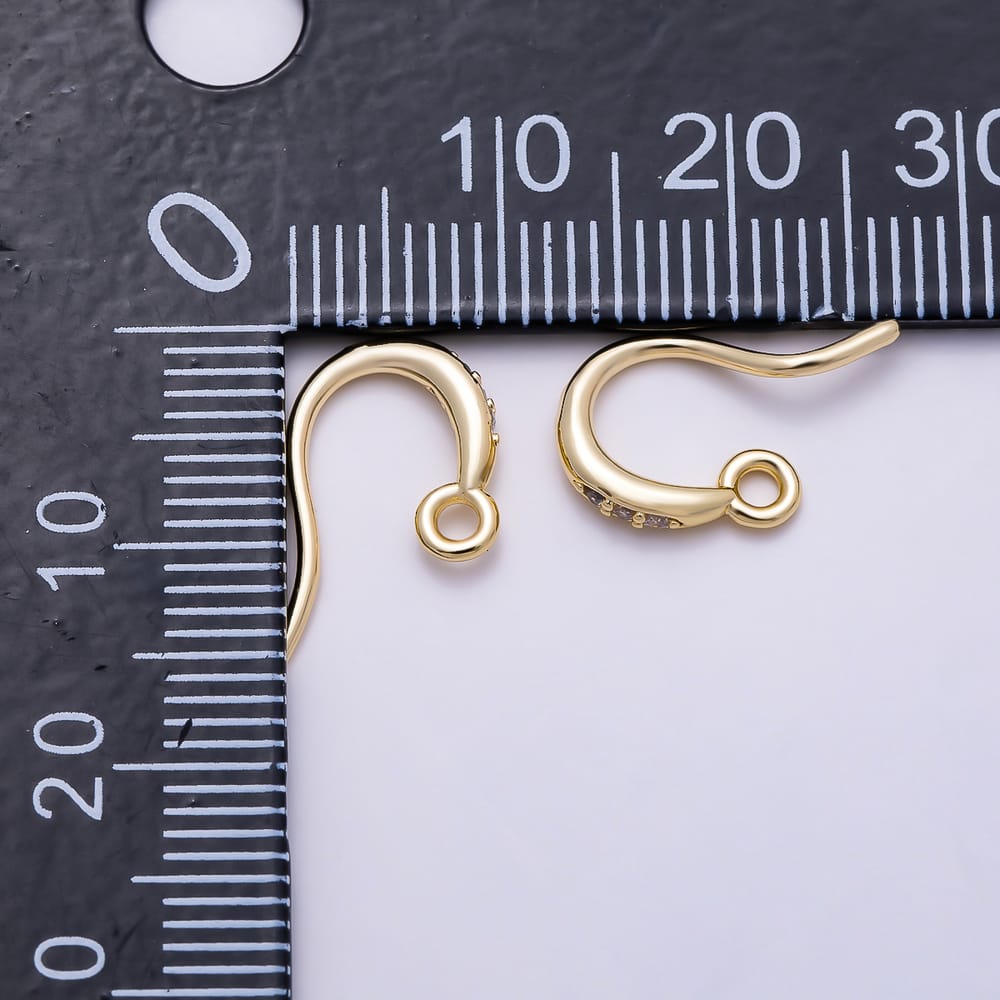 16K Gold Filled 19mm Micro Paved CZ Curved Ear Wire French Fish Hook Earring | Findings-00580 - Findings-00581