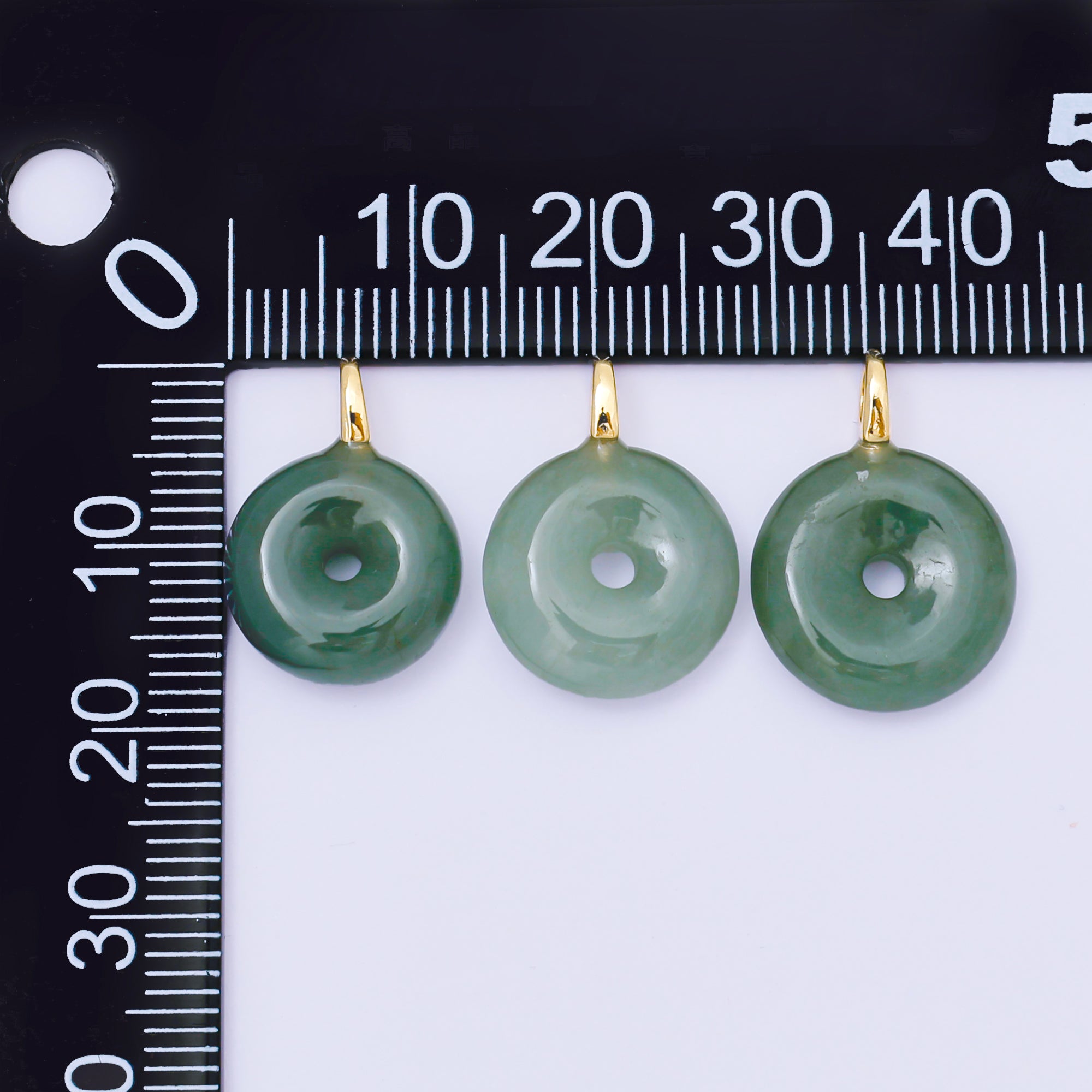 24K Gold Filled 16mm Green Jade Round Donut Charm | M250