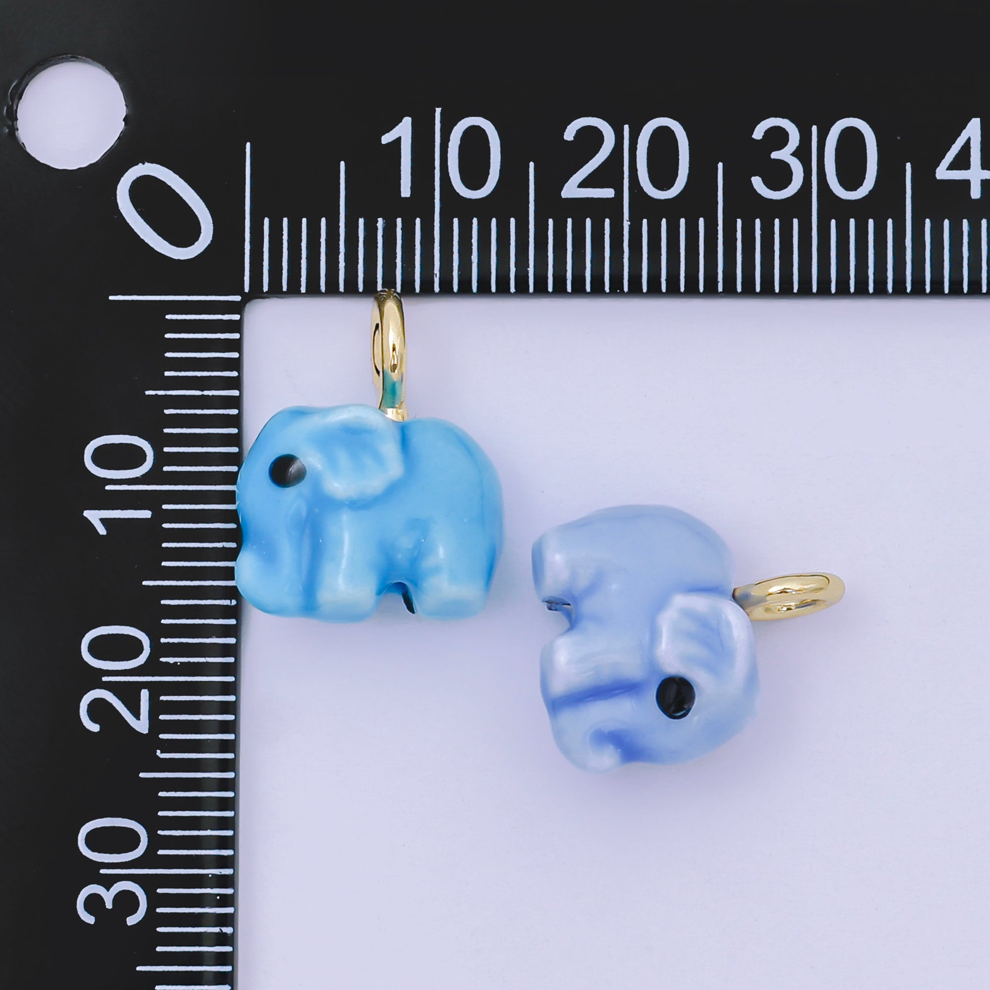 24K Gold Filled 16mm Blue, Orange, Green, Teal, White, Yellow, Brown, Pink, Blue, Green Ceramic Porcelain Elephant Animal Drop Charm | C948 - C952
