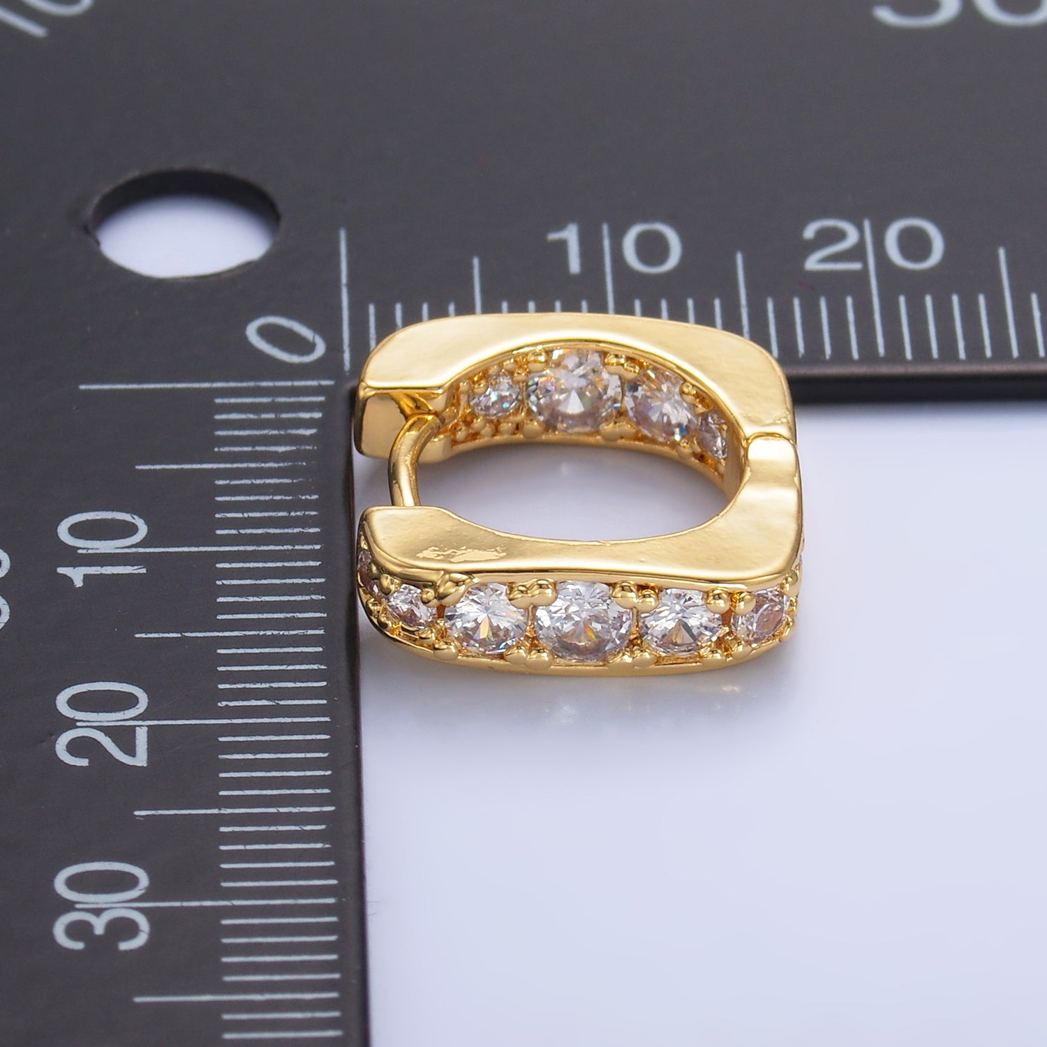 24K Gold Filled 16mm CZ Lined Square Huggie Earrings | AB922