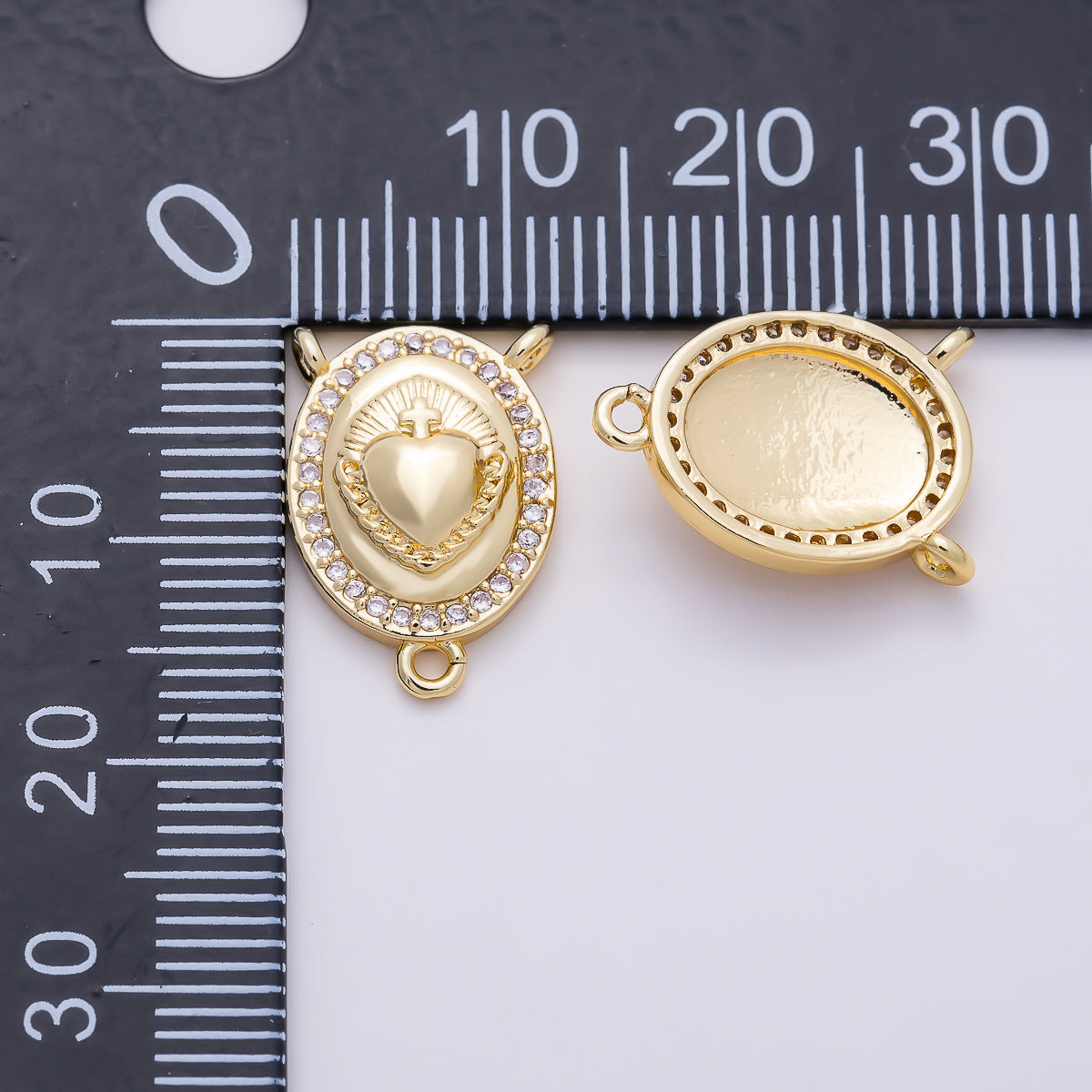 16K Gold Filled 16mm Sacred Heart CZ Rosary Centerpiece Connector | Connectors-00039 - Connectors-00040