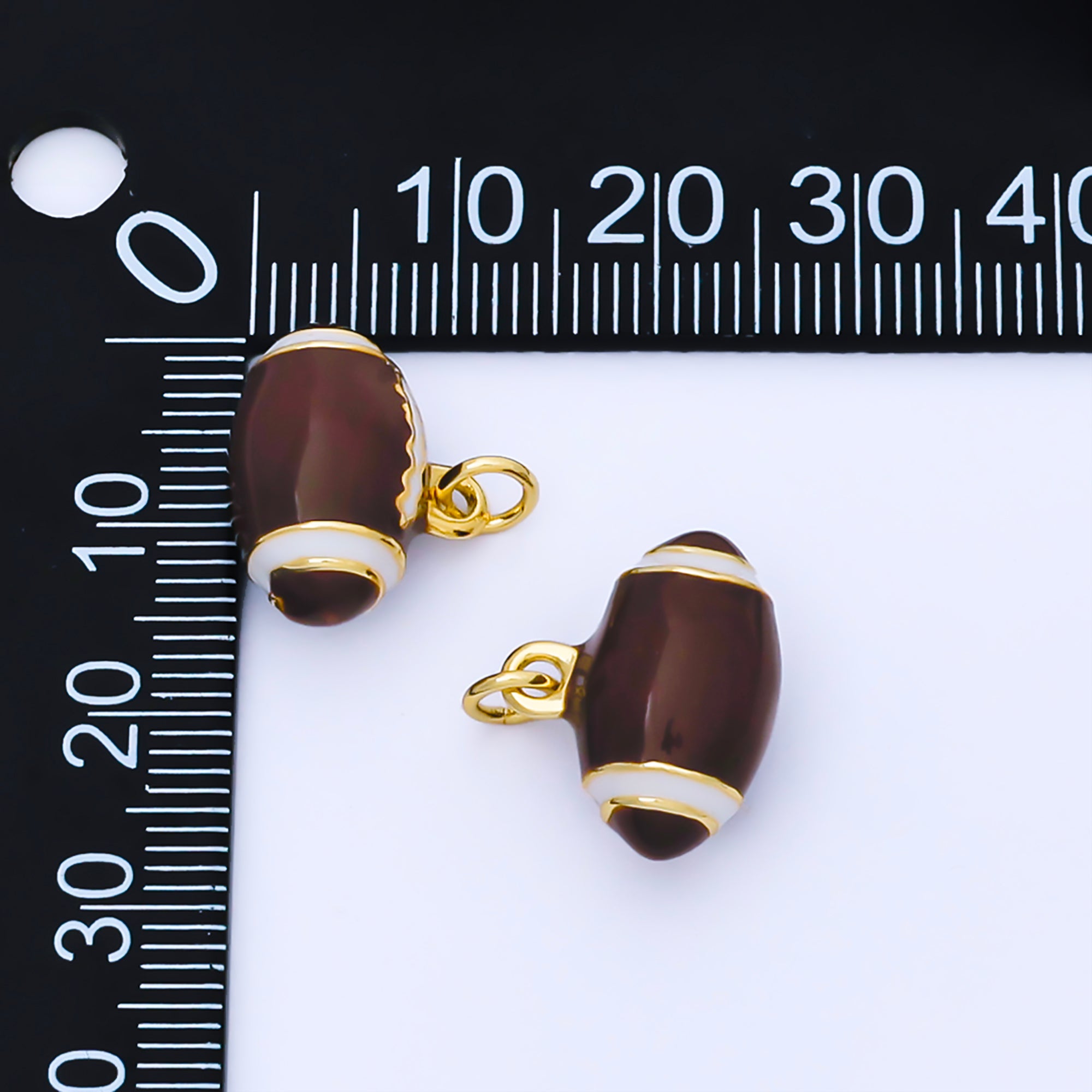 18K Gold Filled 16.5mm Brown Enamel Football Sports 3D Multidimensional Charm | AF1584