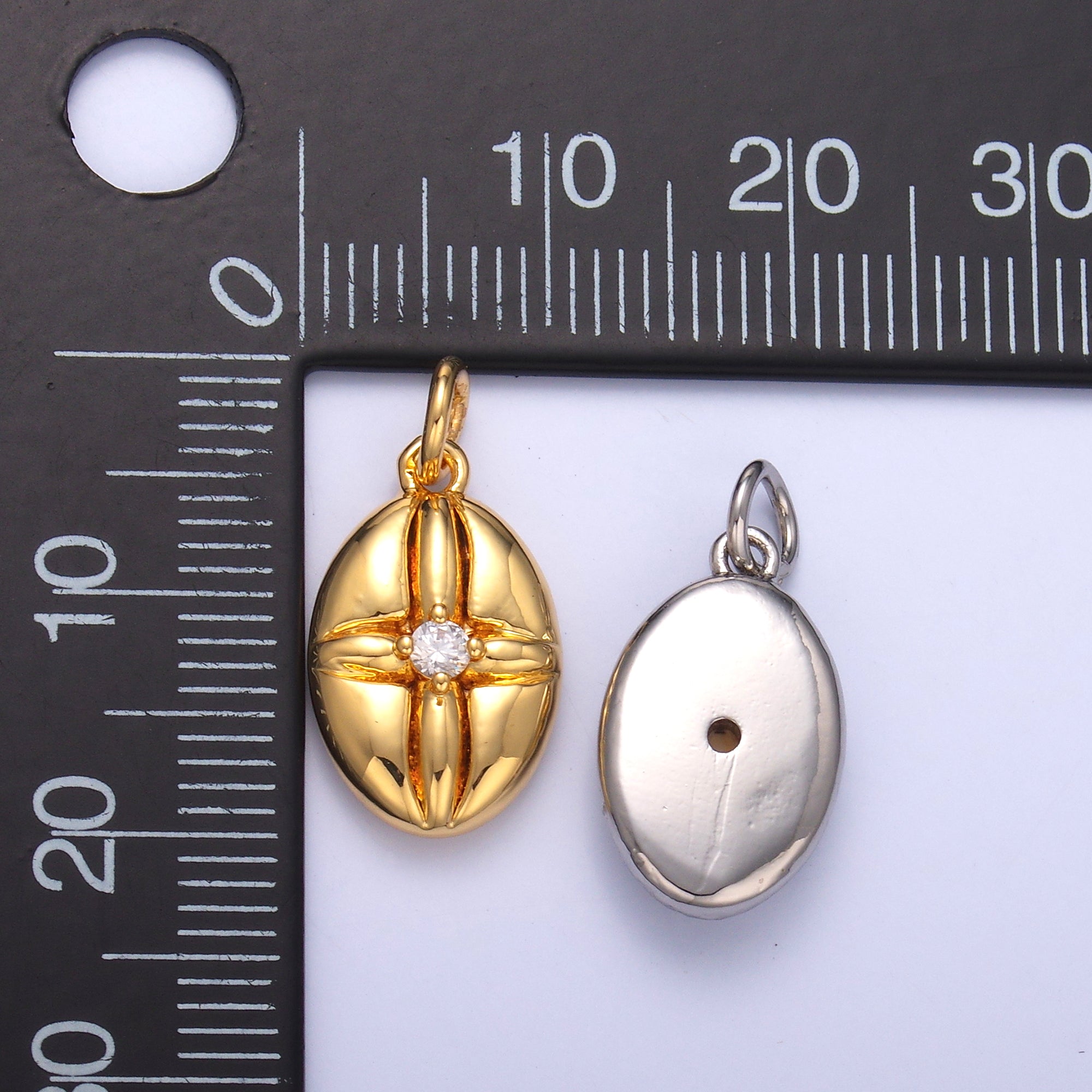 24K Gold Filled CZ Flower Oval Charm in Gold & Silver | N074