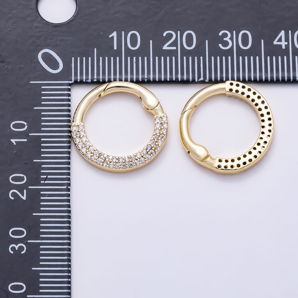 16K Gold Filled Double Row Micro Paved Clear CZ Hinged Spring Ring Gate Clasp Findings | Findings-00616 - Findings-00617