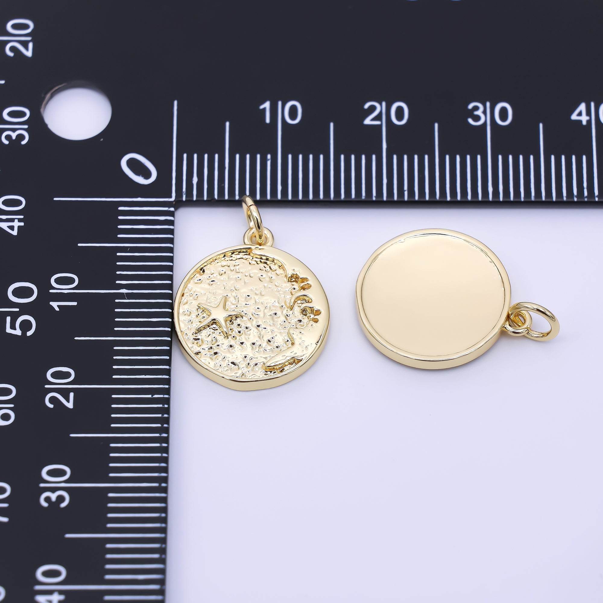 24K Gold Filled 17mm Sea Star Coast Medallion Coin Charm | AC1608