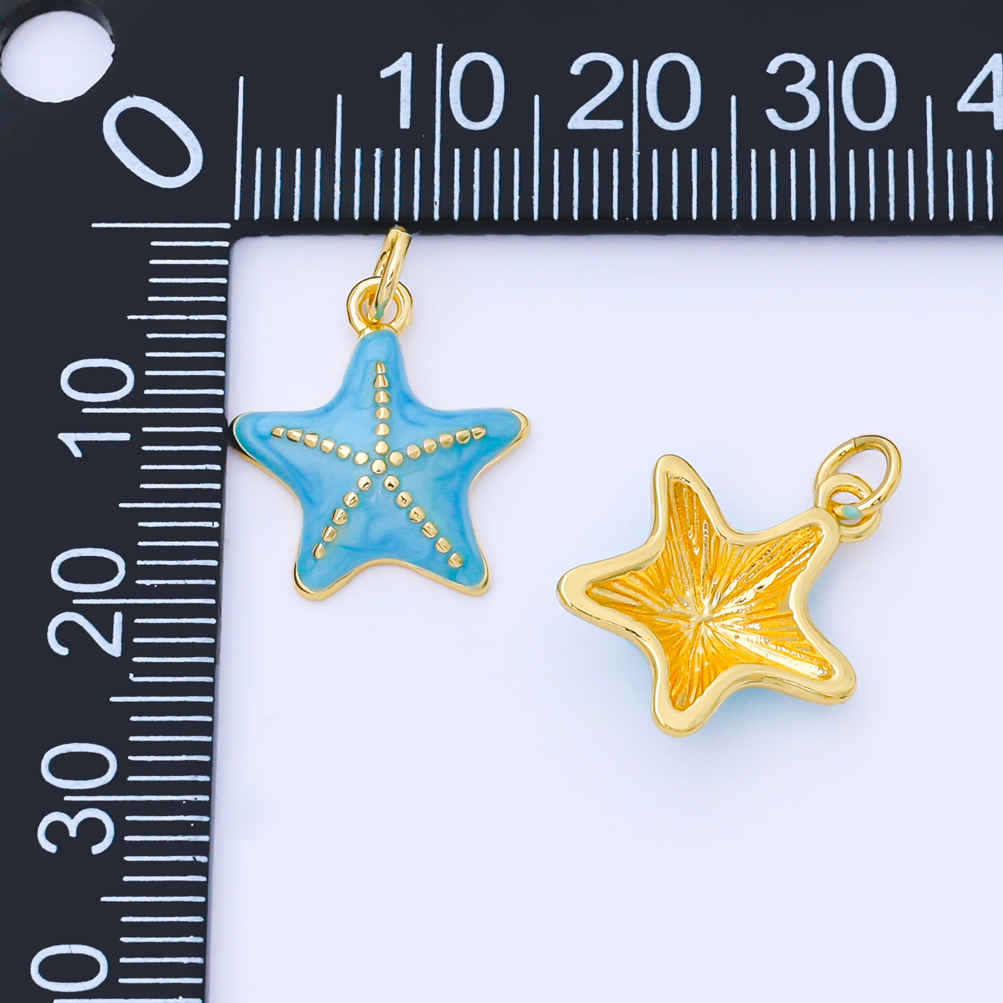 24K Gold Filled 17mm Handpainted Teal, White, Blue Enamel Under the Sea Starfish Animals Charm | AF1542 AF1543