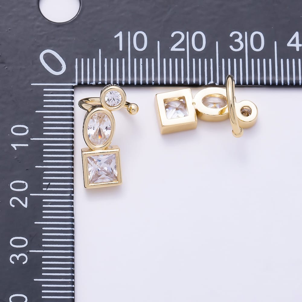 16K Gold Filled 17mm Clear CZ Round Oval Square Bezel Ear Cuff Earrings in Gold & Silver | AI00021 AI00022