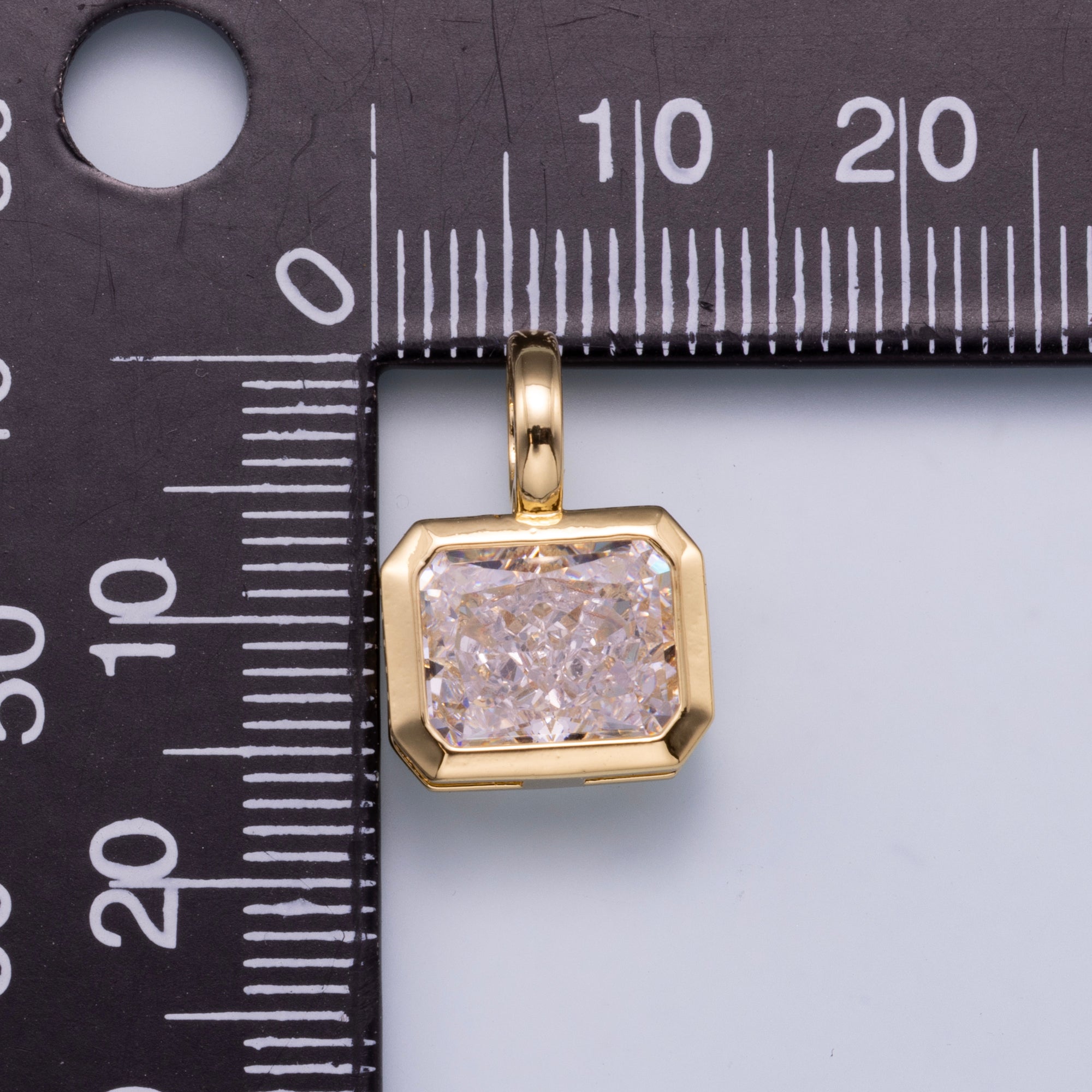 16K Gold Filled 17mm Clear CZ Baguette Solitare Square Pendant | Charms-00750