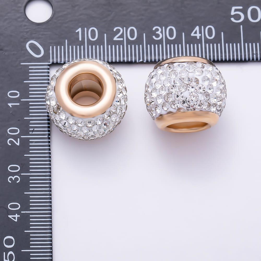 18K Gold Filled 20mm Rhinestone Micro Paved Scarf Buckle Stopper Large Hole Bead | Findings-00639