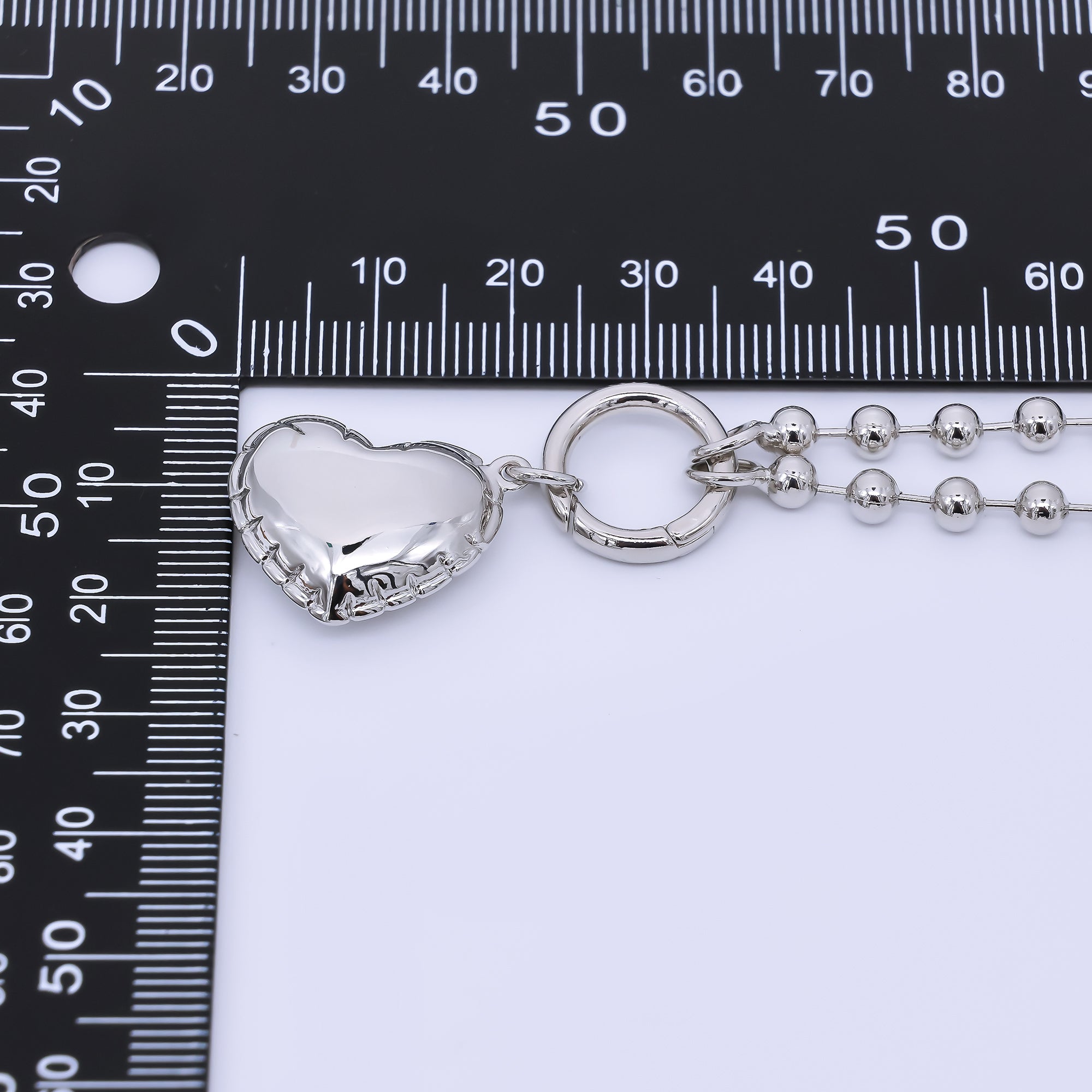 Silver 17mm Shimmering Heart Round Chain Beads Finding | Z1329
