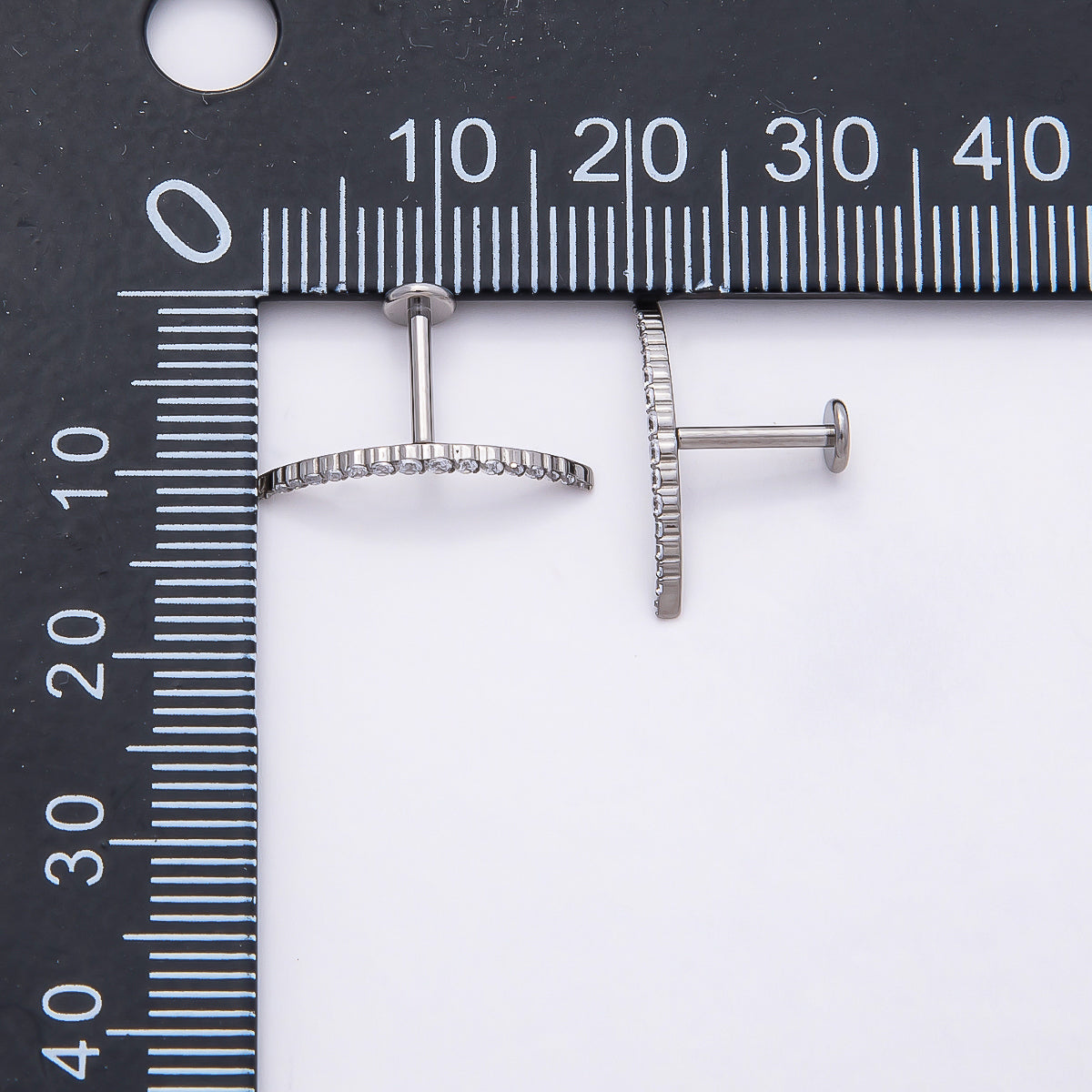 Stainless Steel 17mm Micro Paved CZ Curved Single Cartilage Piercing Flat Back Stud | Findings-00208