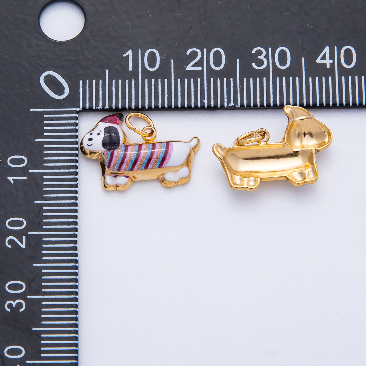 Stainless Steel White, Brown 18mm Cute Enamel Puppy Animal Charm | J693