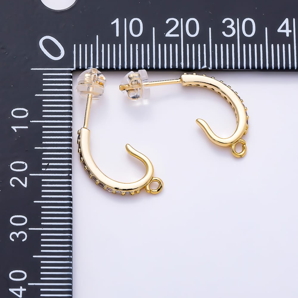 16K Gold Filled 19mm Micro Paved CZ Curved J-Hook Earring | Findings-00583