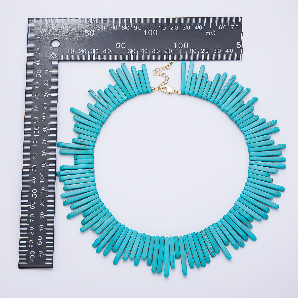 SUMMER 16K Gold Filled Turquoise Linear Rectangle Gemstone 15 Inch Chain Necklace | WA-04757