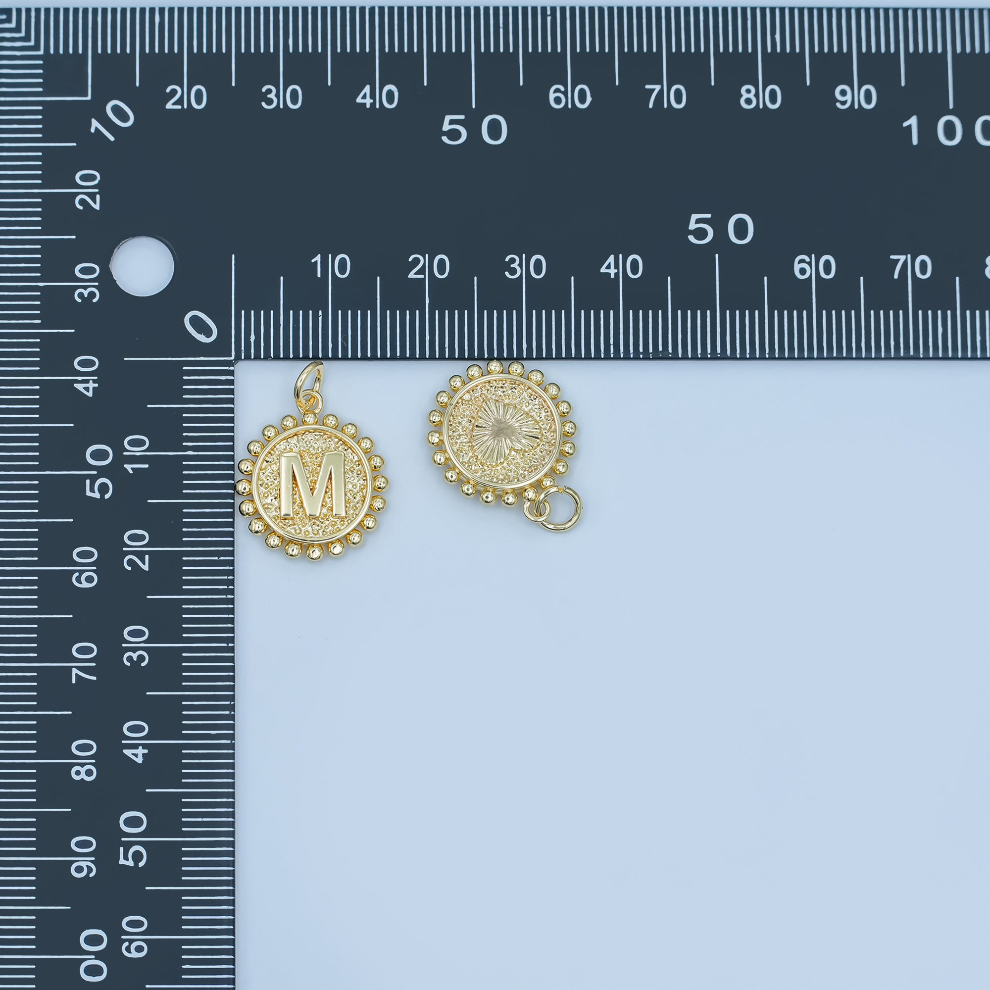 24K Gold Filled Initial Letter Geometric Dotted Round Charm | A292 - A304