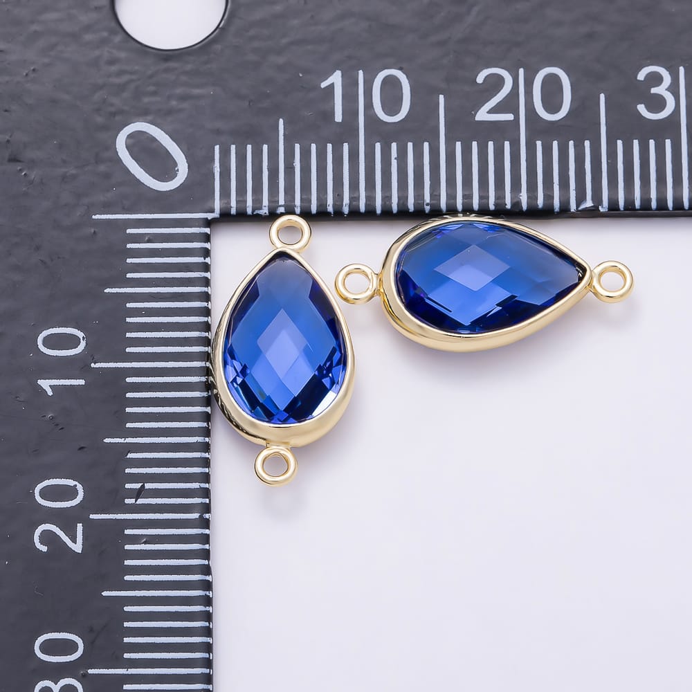 16K Gold Filled 18mm Multifaceted Teardrop Crystal Birthstone Connector | Connectors-00057 ~ Connectors-00068