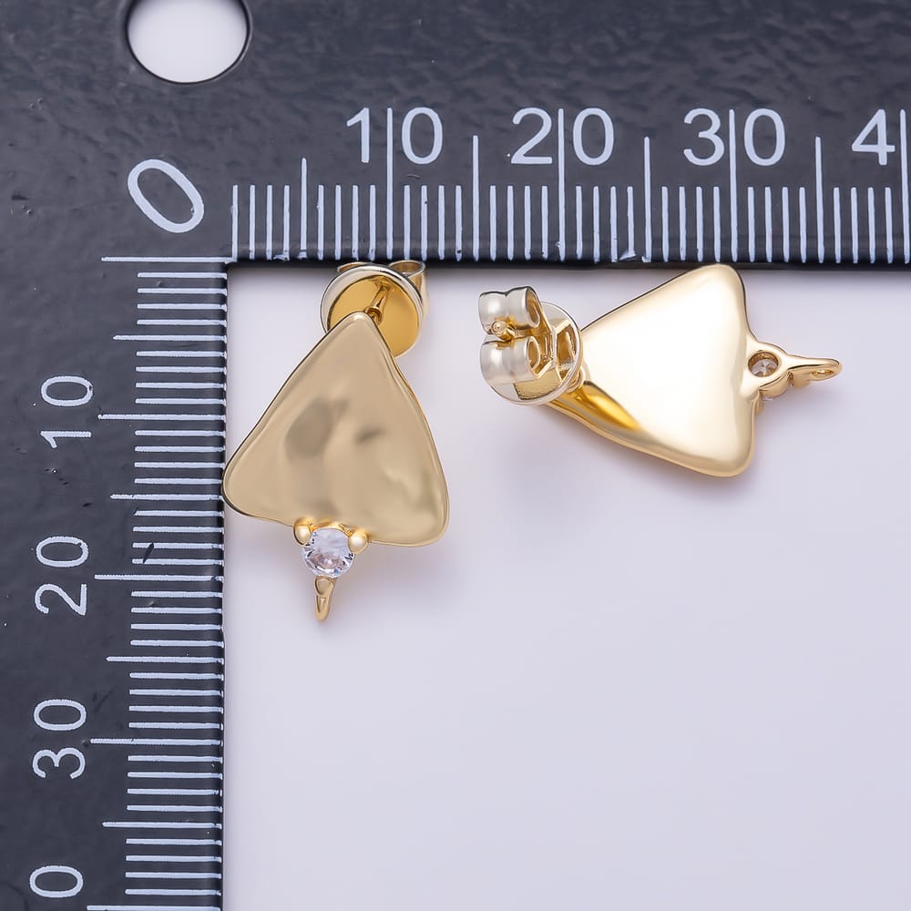 16K Gold Filled 18mm Clear CZ Geometric Hammered Triangle Drop Stud Earring Findings | Findings-00511