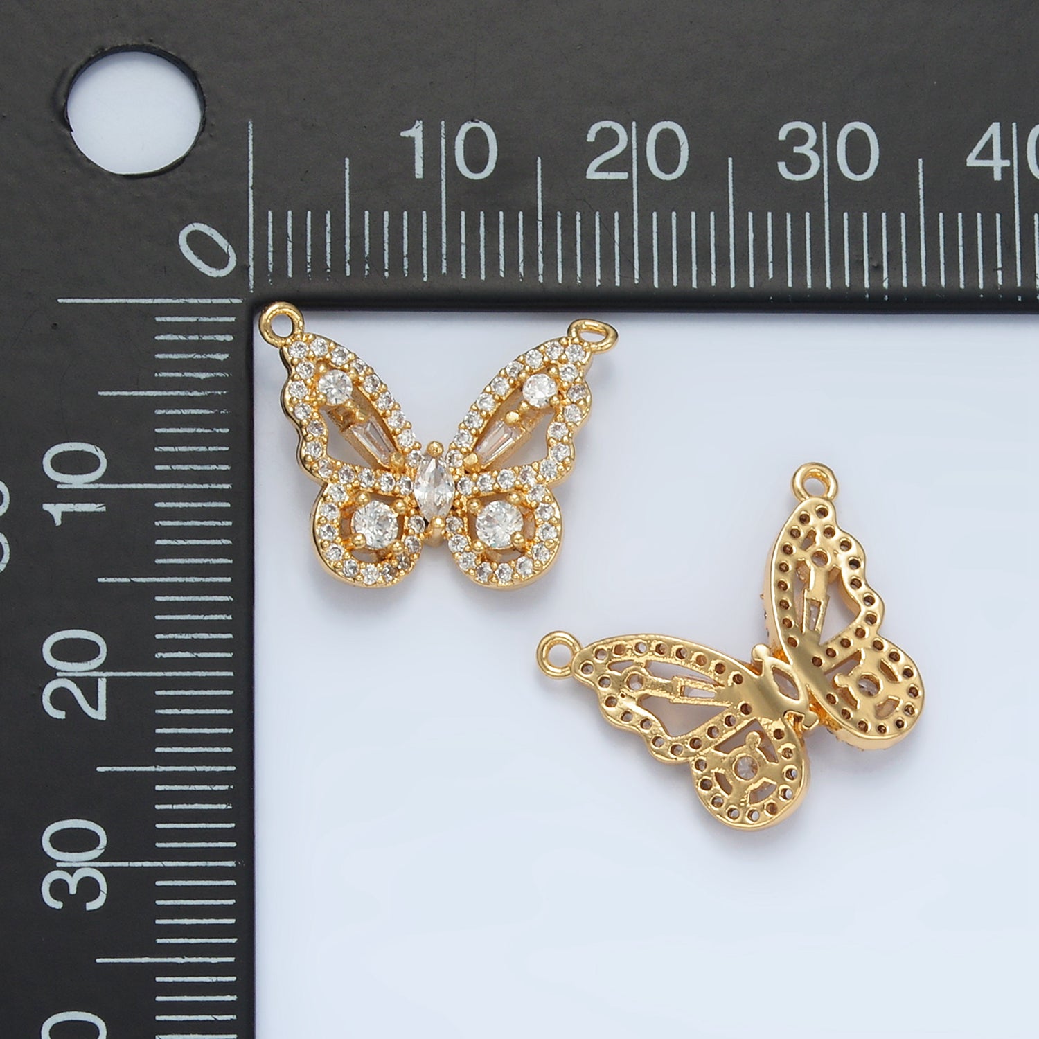 24K Gold Filled Clear Micro Paved CZ Open Butterfly Insect Connector | F443