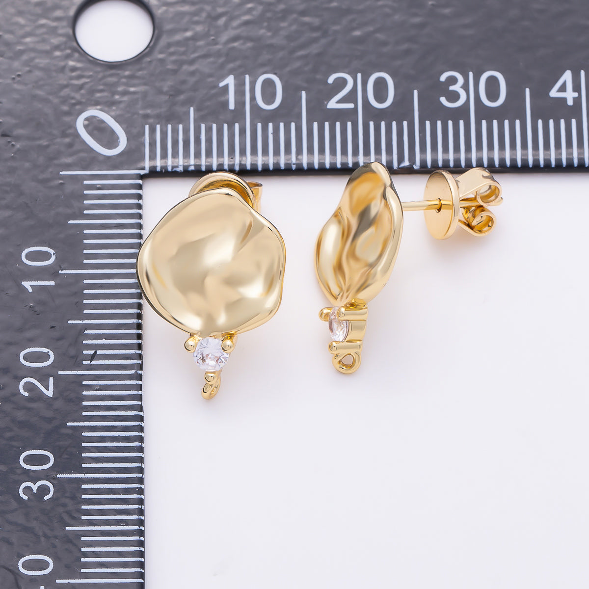 16K Gold Filled 19mm Clear CZ Round Drop Stud Earring Findings | Findings-00510