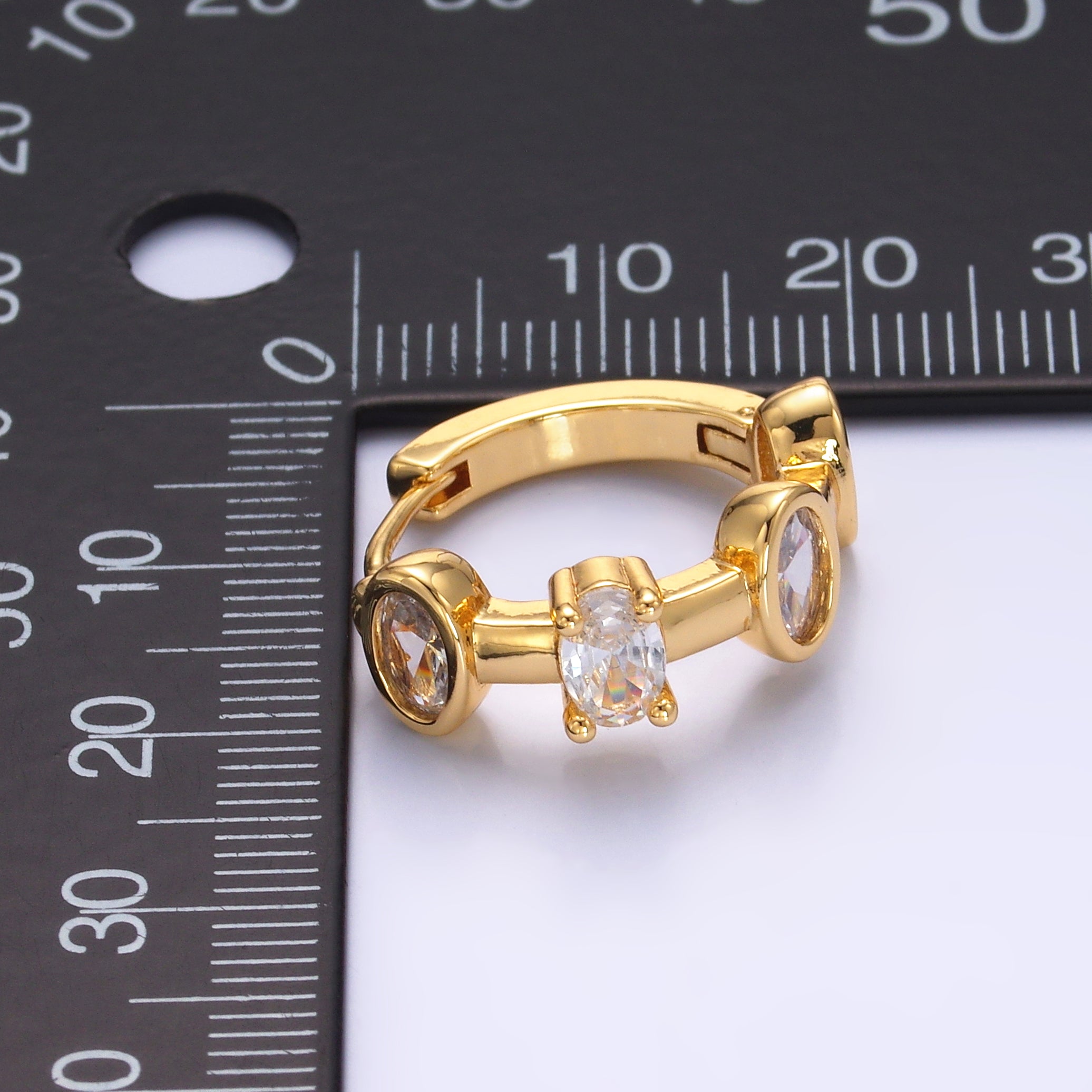 24K Gold Filled Oval CZ Bezel Huggie Hoop Earrings | V519