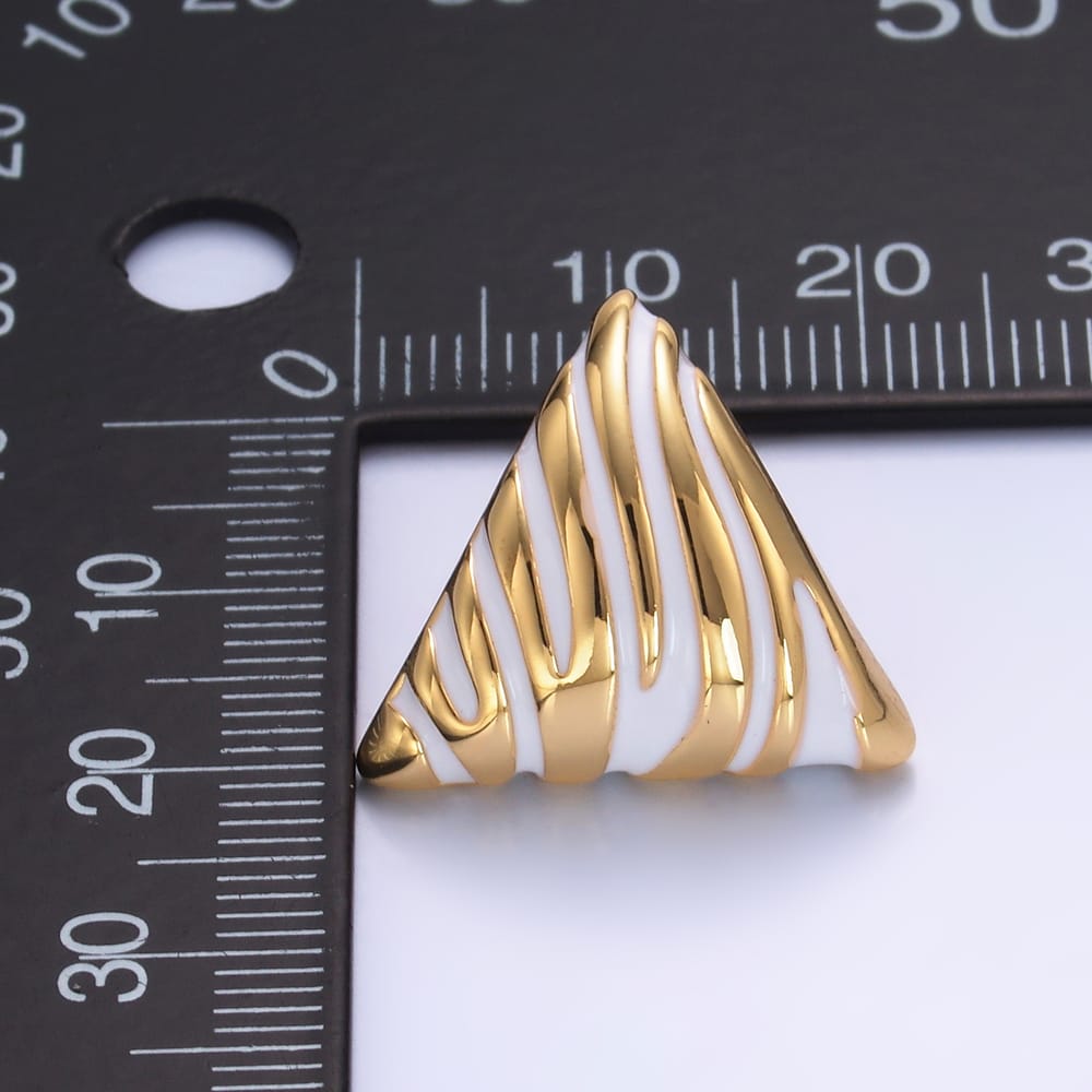 24K Gold Filled White Zebra Print Triangle Animal Print Stud Earrings | AB925