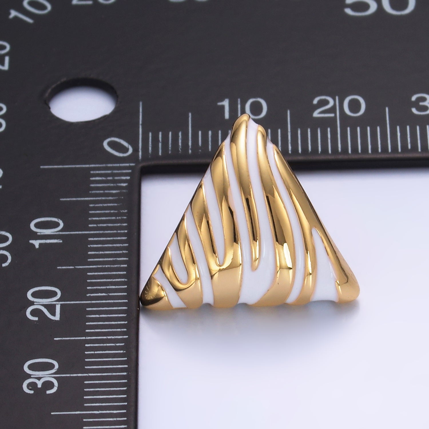 24K Gold Filled White Enamel Lined Triangle Stud Earrings | AB925