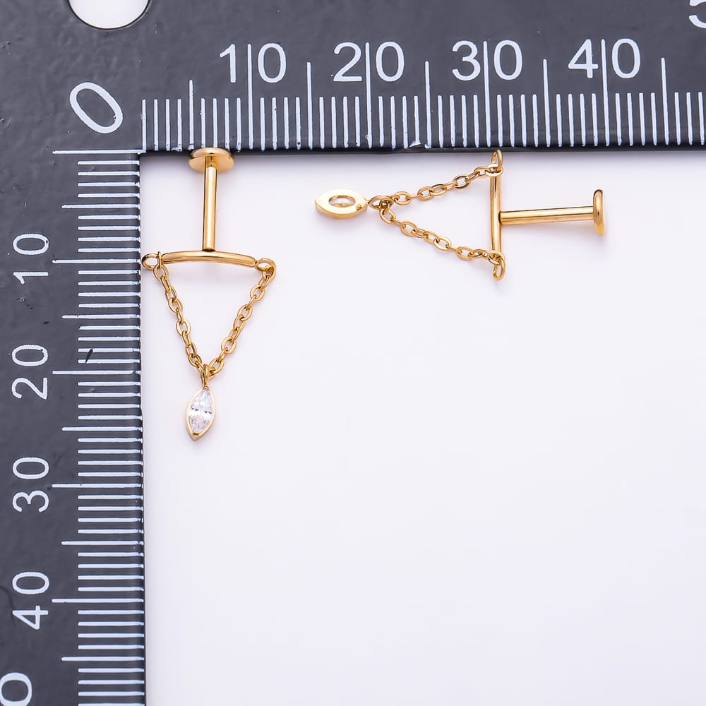 Titanium 18mm Marquise CZ Curved Chain Drop Cartilage Piercing Flat Back Stud | BJ-00282