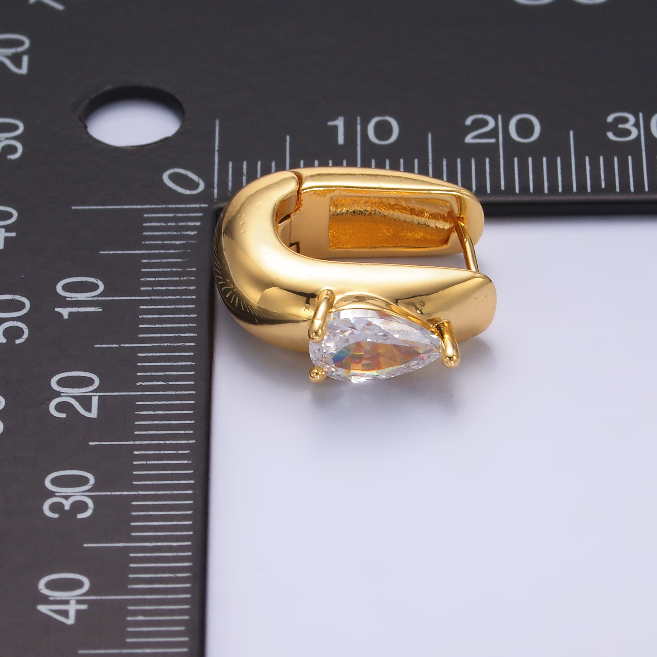 24K Gold Filled 20mm Clear CZ Teardrop U-Shaped Hoop Earrings | V510