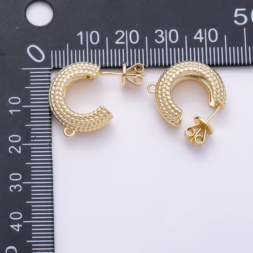 16K Gold Filled 24mm Dotted Croissant C-Shaped Drop Hoop Earring Findings in Gold & Silver | Findings-00629 Findings-00630