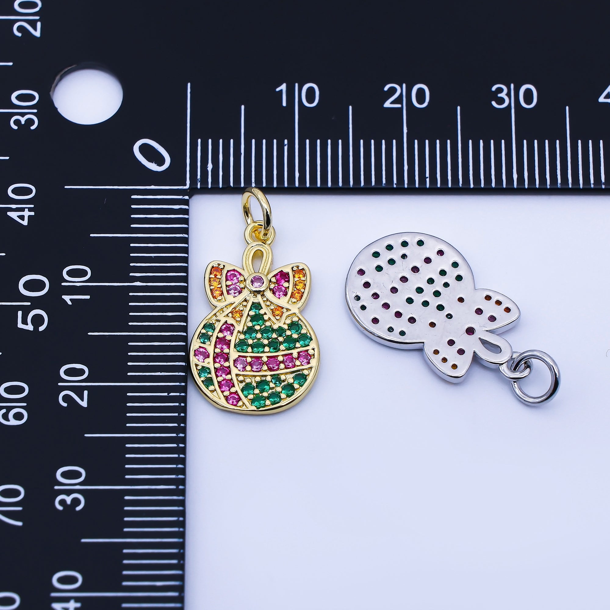 24K Gold Filled 19.5mm Multicolor Micro Paved CZ Christmas Ornaments Charm in Gold & Silver | E324