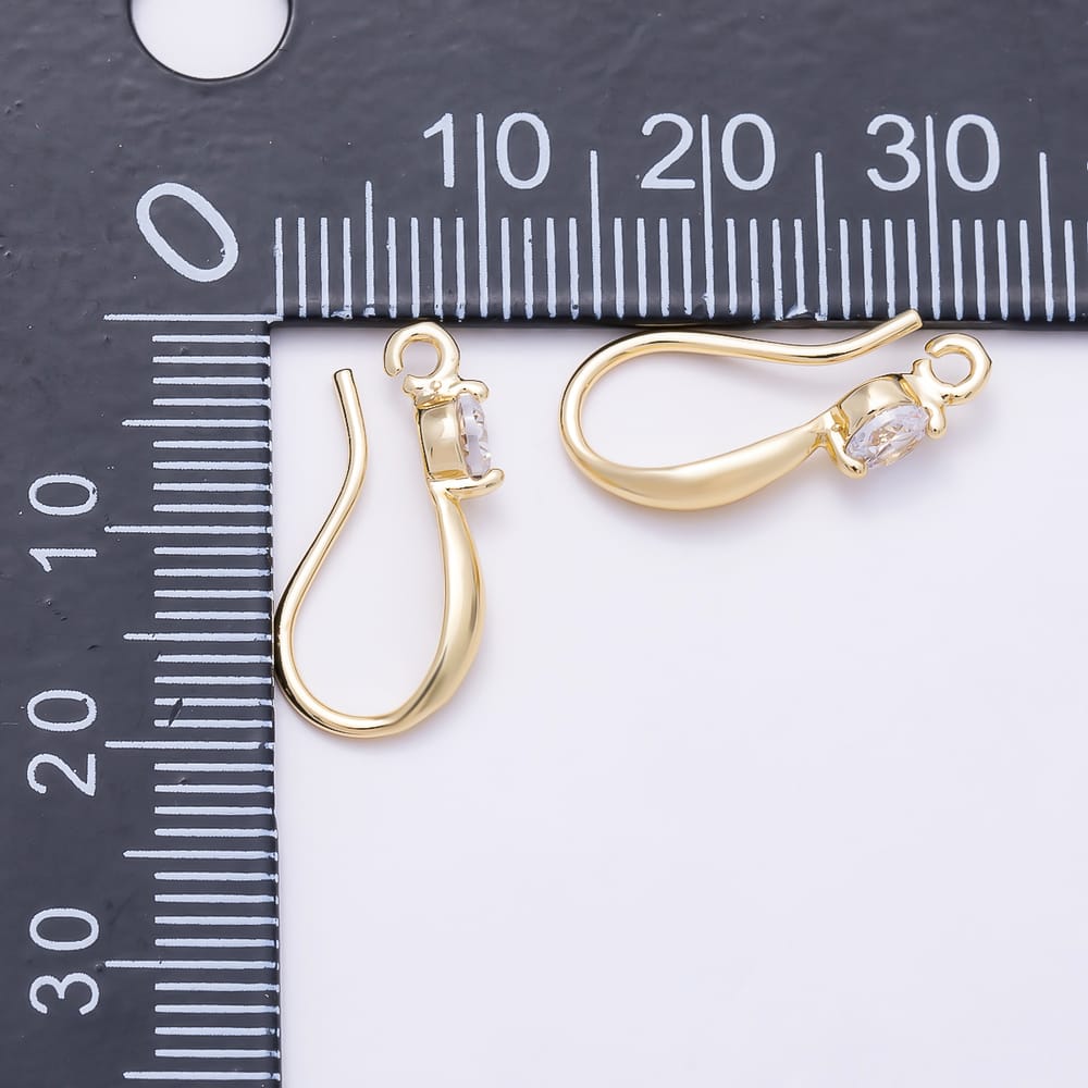 16K Gold Filled 19mm Clear Round CZ Loop Drop French Hook Hoop Earring Findings | Findings-00196