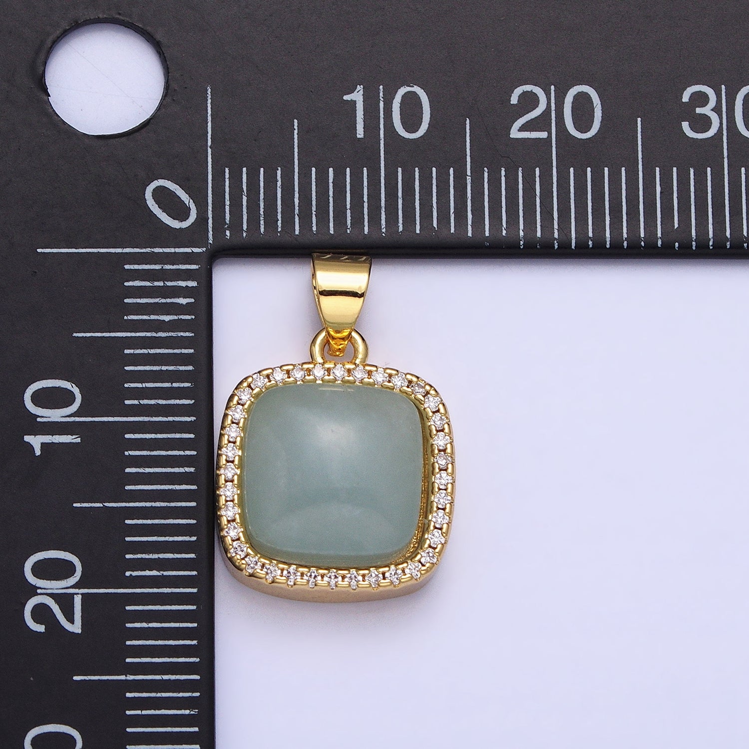 24K Gold Filled Natural Gemstone Micro Paved CZ Square Pendant | AA262 - AA269
