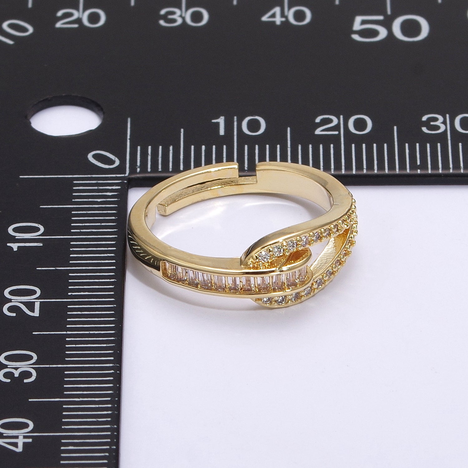 24K Gold Filled Clear CZ Micro Paved Baguette Knot Ring | U029