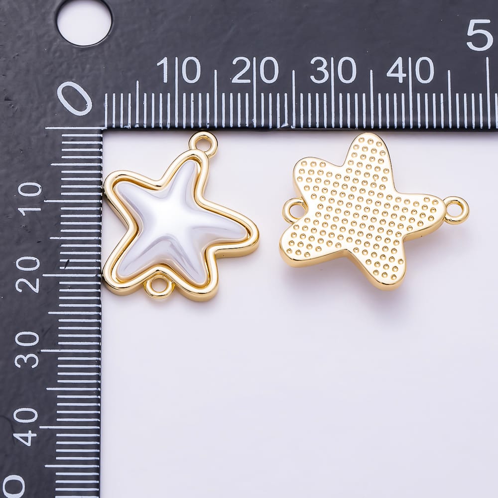 16K Gold Filled 23mm White Shell Pearl Starfish Connector | Connectors-00049